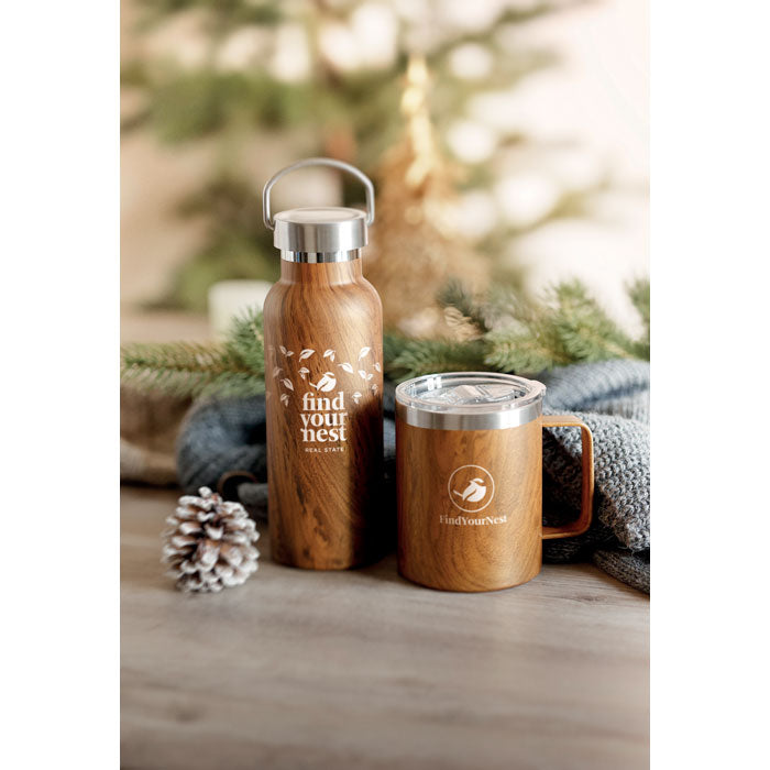 Puidu välimusega pudel roostevabast terasest 500ml