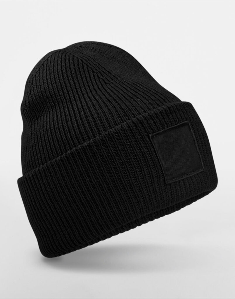 Hat with printable area Deep Cuffed Tonal Patch Beanie