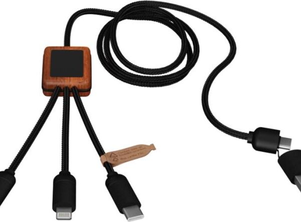SCX.design C38 5-in-1 rPET light-up logoga laadimiskaabel ruudukujulise puitkorpusega