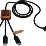SCX.design C38 5-in-1 rPET light-up logoga laadimiskaabel ruudukujulise puitkorpusega