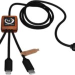 SCX.design C38 5-in-1 rPET light-up logoga laadimiskaabel ruudukujulise puitkorpusega