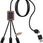 SCX.design C38 5-in-1 rPET light-up logoga laadimiskaabel ruudukujulise puitkorpusega
